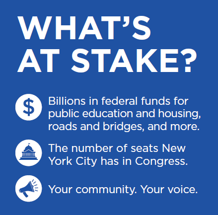 A 'What's At Stake?' Pledge Card. It says: Billions in federal funding, the number of seats we have in congress, your community and your voice.